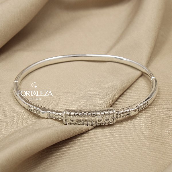 Bracelete com Detalhe Retangular Banhado a Prata 925