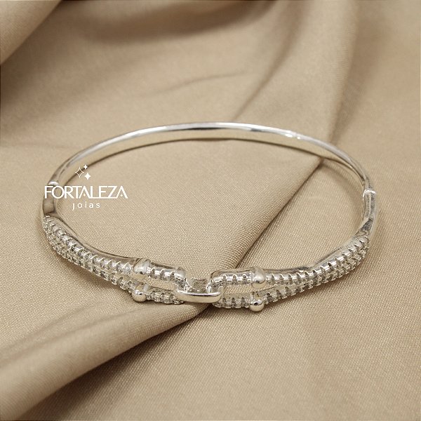 Bracelete Trabalhado em Zircônia Cristal Banhado a Prata 925