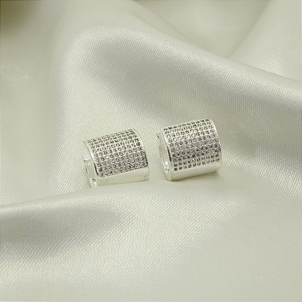 Brinco Argola Larga Cravejado Banhado a Prata 925
