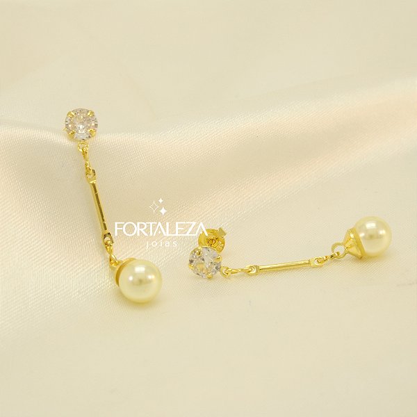 Brinco de Pérola com Zircônia Cristal Banhado a Ouro 18k