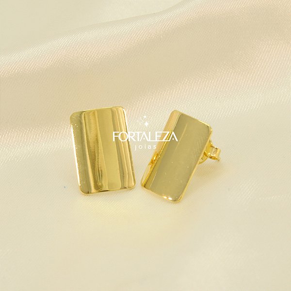 Brinco Retangular com Design Polido Banhado a Ouro 18k