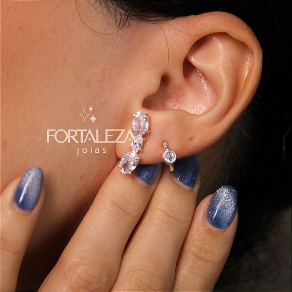 Brinco Meia Argola com Zircônia Banhado a Prata 925