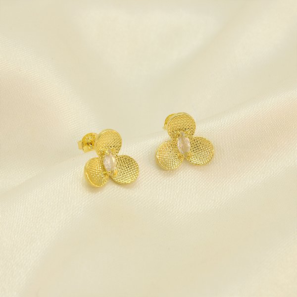 Brinco de Flor com Zircônia Banhado a Ouro 18k