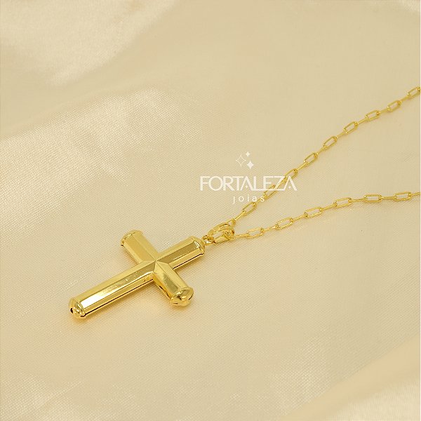 Colar com Pingente de Cruz Banhado a Ouro 18k