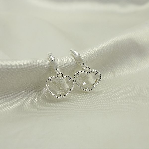 Brinco Argola de Coração com Zircônia Banhado a Prata 925