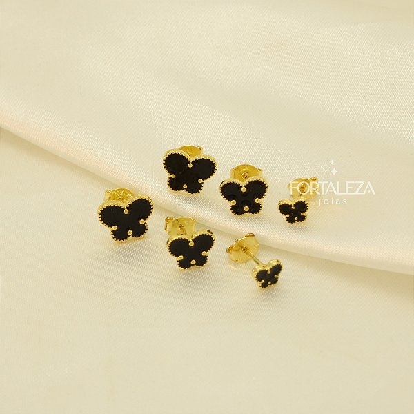 Brinco em Trio de Borboleta Resinado Banhado a Ouro 18k