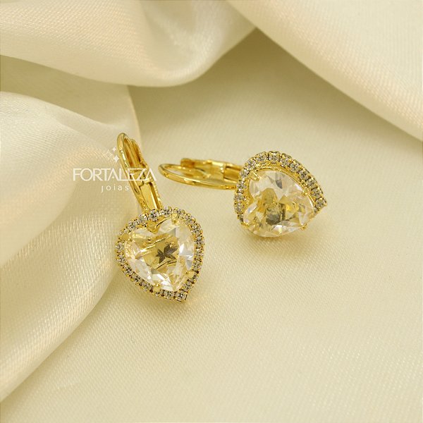 Brinco de Coração com Zircônias Banhado a Ouro 18k