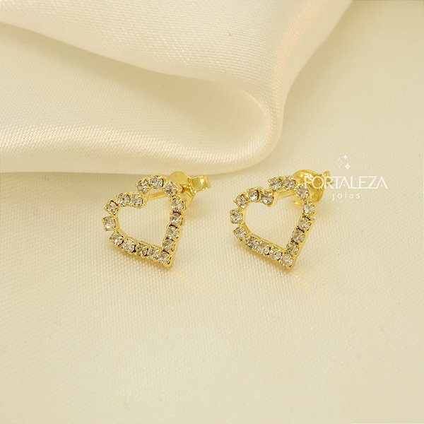Brinco de Coração Cravejado em Zircônia Banhado a Ouro 18k