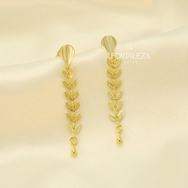 Brinco de com Design de Folhas Banhado a Ouro 18k