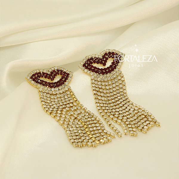 Brinco de Boca com Franja Cravejado e Banhado a Ouro 18k