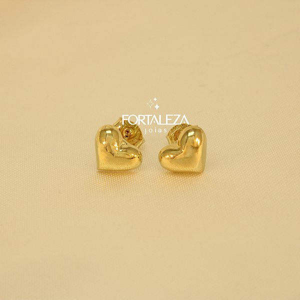 Brinco de Coração Polido Banhado a Ouro 18k