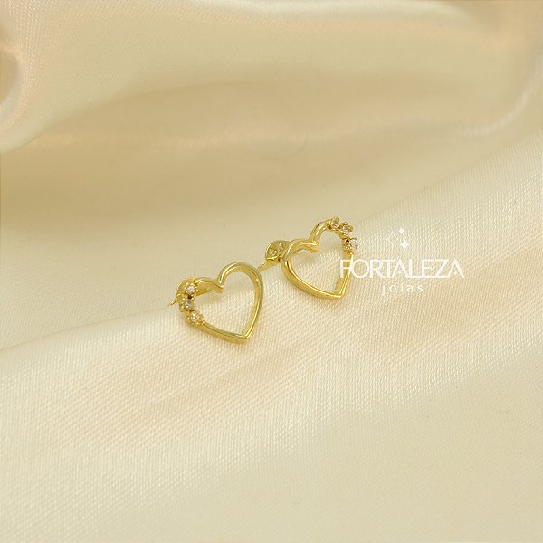 Brinco de Coração com Detalhe em Zircônia Banhado a Ouro 18k