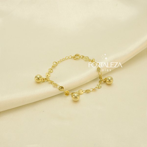 Pulseira com Pingentes de Bolinha Banhado a Ouro 18k
