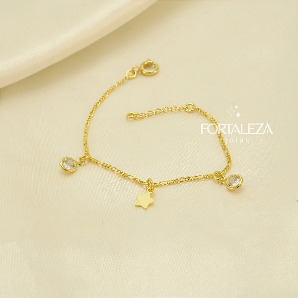 Pulseira de Estrela e Zircônia Cristal Banhado a Ouro 18k