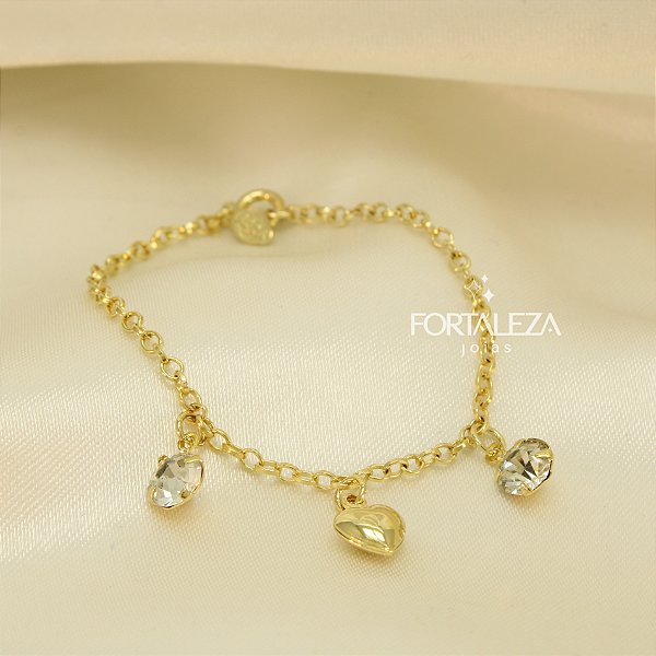 Pulseira de Coração e Zircônia Cristal Banhado a Ouro 18k