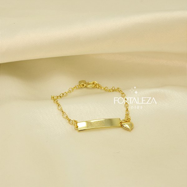 Pulseira com Plaquinha Lisa e Coração Banhado a Ouro 18k