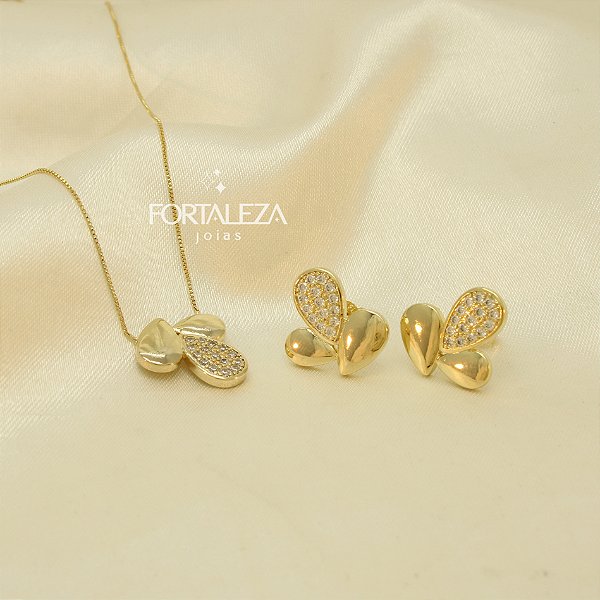 Conjunto de Gotas com Detalhe em Zircônia Banhado a Ouro 18k