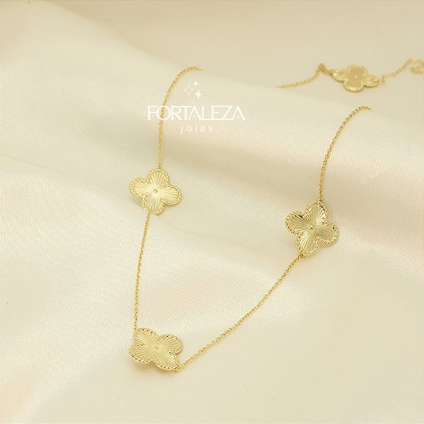 Colar com Design de Trevos Texturizados Banhado a Ouro 18k