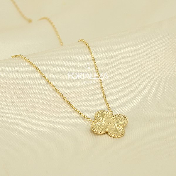 Gargantilha de Trevo Texturizado Banhado a Ouro 18k