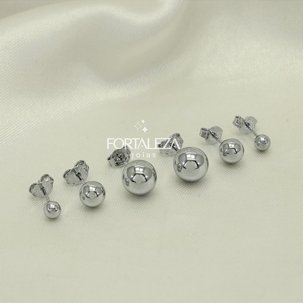 Brinco em Trio de Bolinha Polida Banhado a Ouro Branco