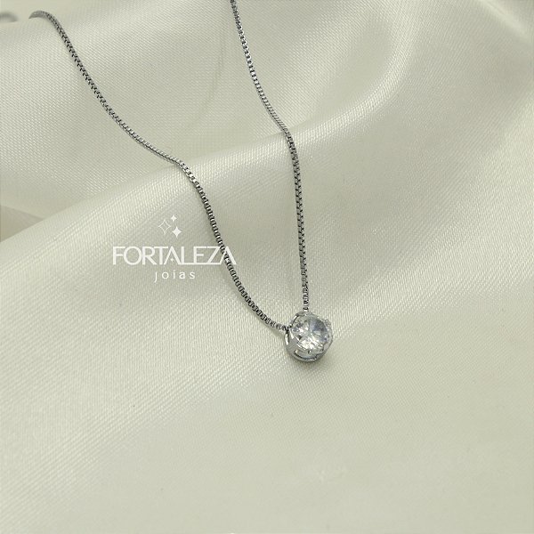 Gargantilha Ponto de Luz com Zircônia Banhado a Ouro Branco