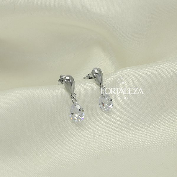Brinco de Gota com Zircônia Banhado a Ouro Branco