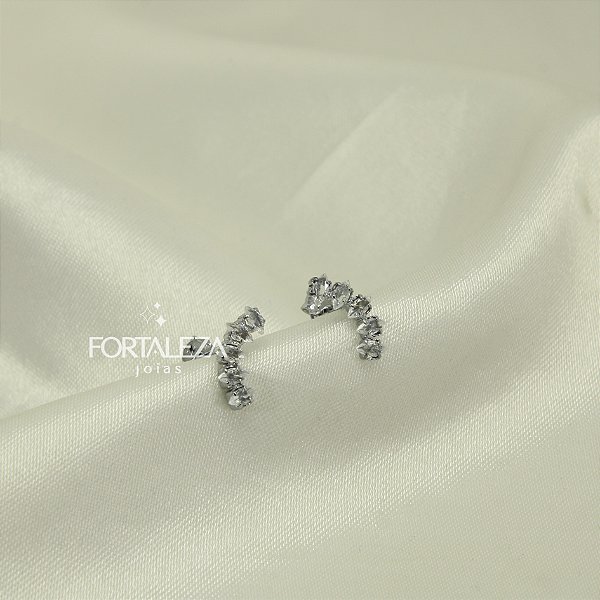 Brinco Mini Ear Cuff Cravejado Banhado a Ouro Branco