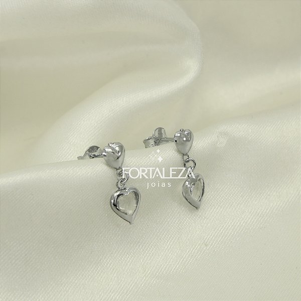 Brinco de Coração com Zircônia Cristal Banhado a Ouro Branco