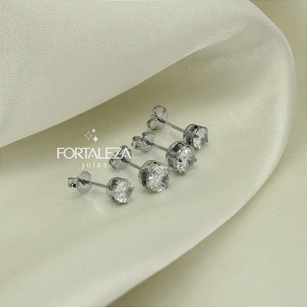 Brinco em Duo Ponto de Luz de Zircônia Banhado a Ouro Branco
