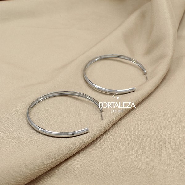 Brinco Argola de Aro Liso Banhado a Ouro Branco