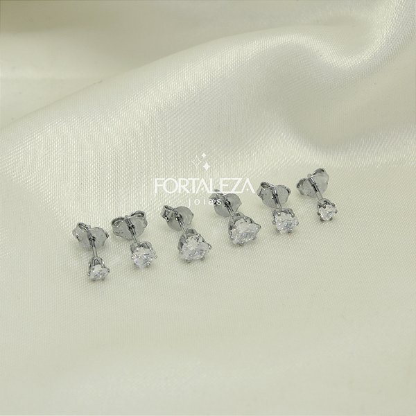 Brinco em Trio de Coração com Zircônia Banhado a Ouro Branco