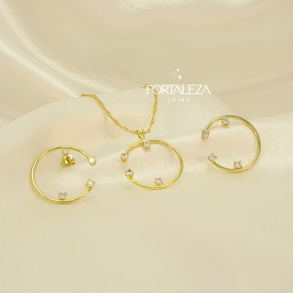 Conjunto Aro Aberto com Pontos de Luz Banhado a Ouro 18k