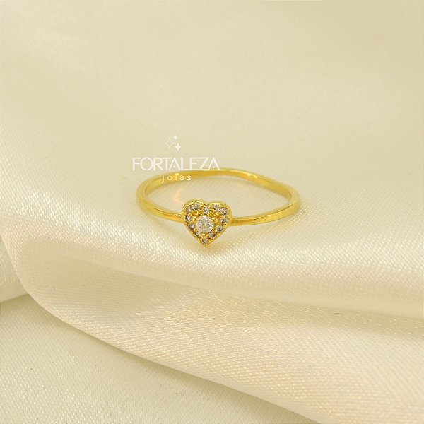 Anel de Coração com Zircônia Cristal Banhado a Ouro 18k
