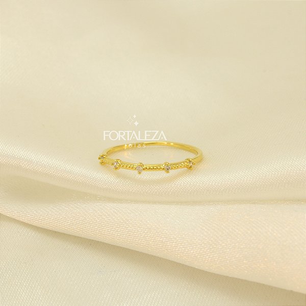 Anel Aro Trabalhado com Pontos de Luz Banhado a Ouro 18k