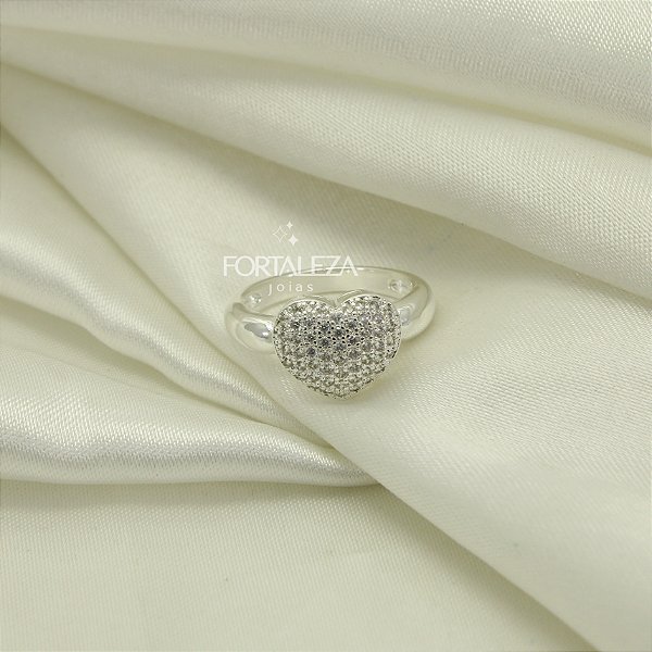 Anel de Coração Cravejado Banhado a Prata 925