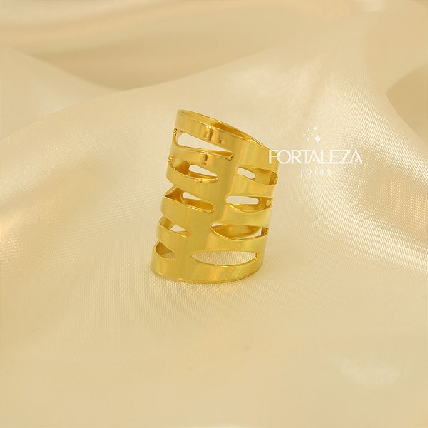 Anel Ajustável com Design Vazado Banhado a Ouro 18k