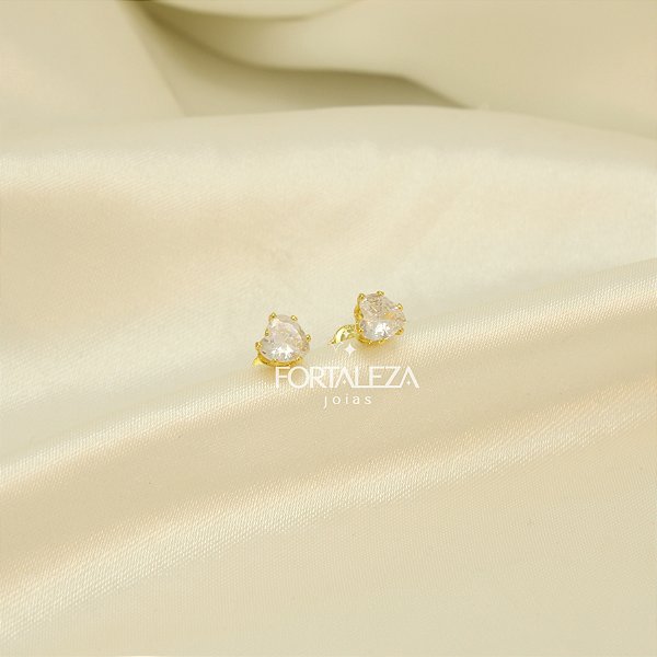 Brinco de Coração com Zircônia Cristal Banhado a Ouro 18k