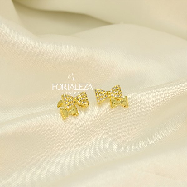 Brinco de Laços com Zircônia Cristal Banhado a Ouro 18k
