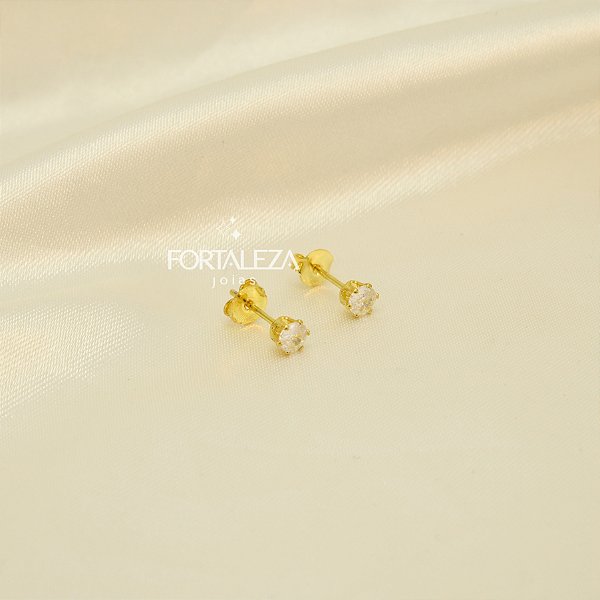 Brinco Ponto de Luz com Zircônia Cristal Banhado a Ouro 18k