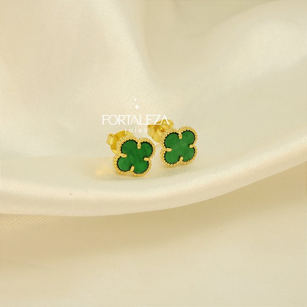 Brinco de Trevo com Resina Banhado a Ouro 18k