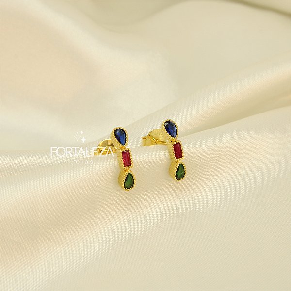 Brinco com Zircônias Banhado a Ouro 18k