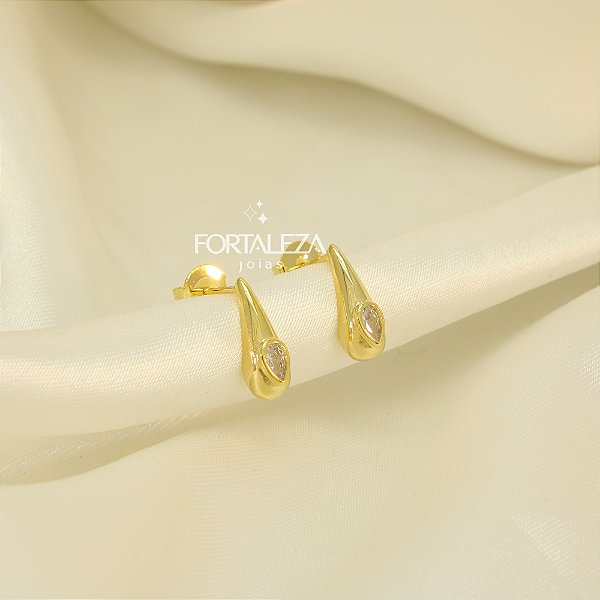 Brinco de Gota com Detalhe em Zircônia Banhado a Ouro 18k