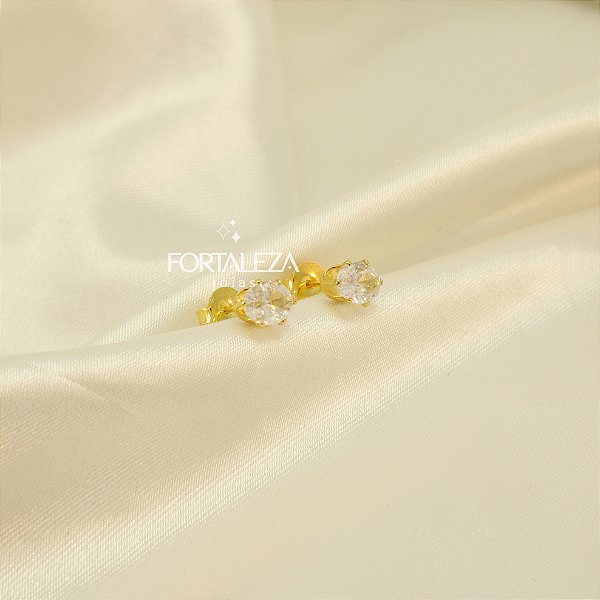 Brinco Ponto de Luz Oval em Zircônia Banhado a Ouro 18k