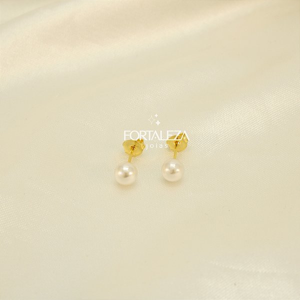 Brinco de Pérola 6mm Banhado a Ouro 18k