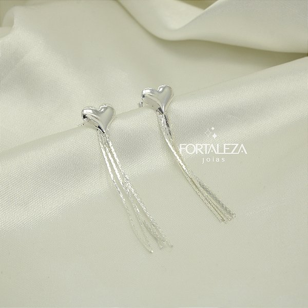 Brinco de Coração com Franja Banhado a Prata 925