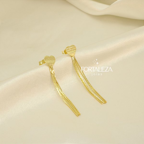 Brinco de Coração Texturizado com Franja Banhado a Ouro 18k