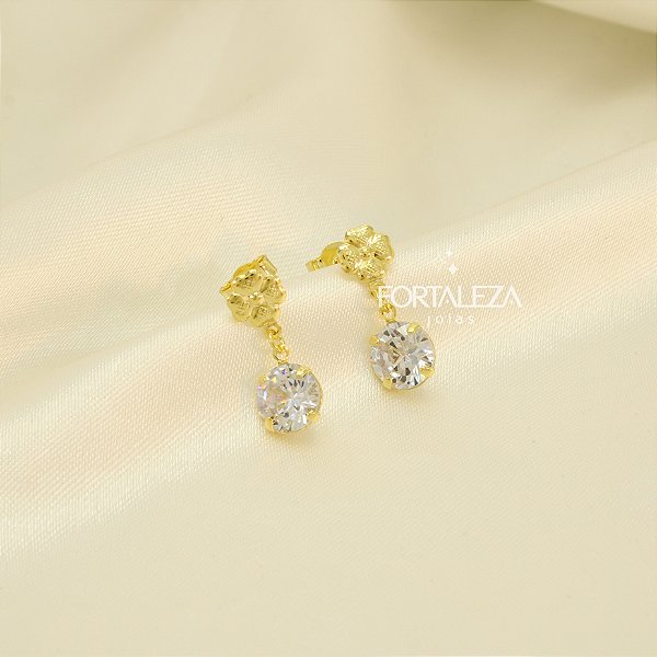 Brinco de Flor com Zircônia Cristal Banhado a Ouro 18k