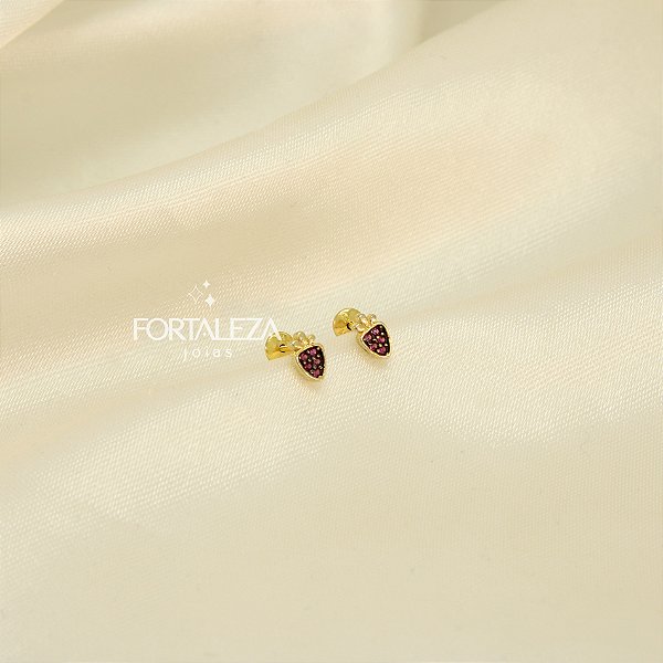 Brinco Morango com Zircônia Banhado a Ouro 18k e Ródio Negro