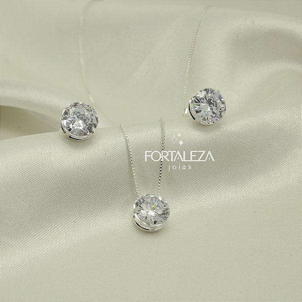 Conjunto Ponto de Luz com Zircônia Cristal Banhado a Prata