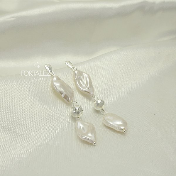 Brinco de Pérola Barroca Banhado a Prata